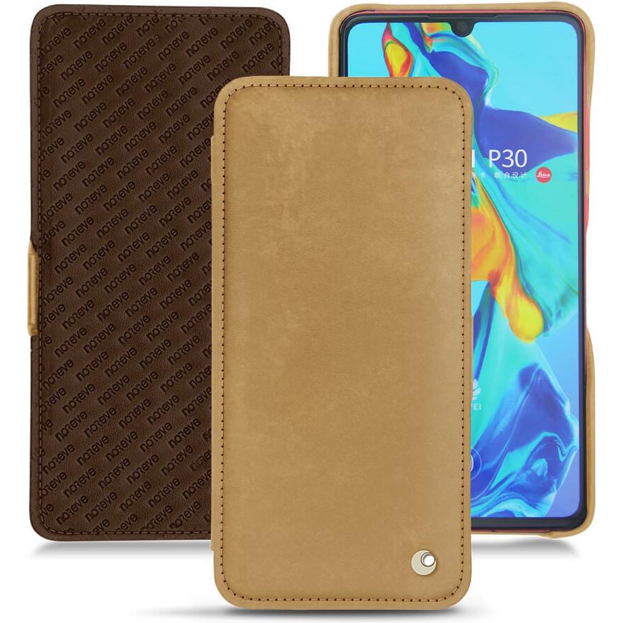 Noreve Lederschutzhülle horizontal (Huawei P30), Smartphone Hülle, Braun