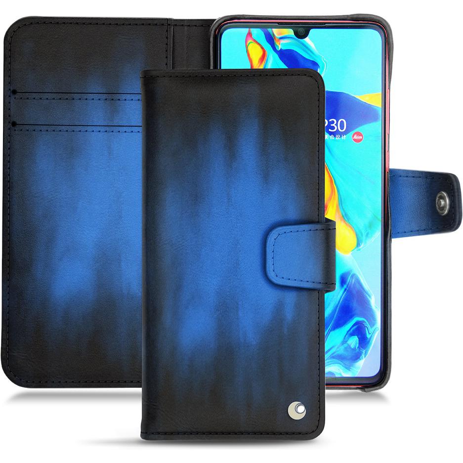 Noreve Lederschutzhülle Wallet (Huawei P30), Smartphone Hülle, Blau