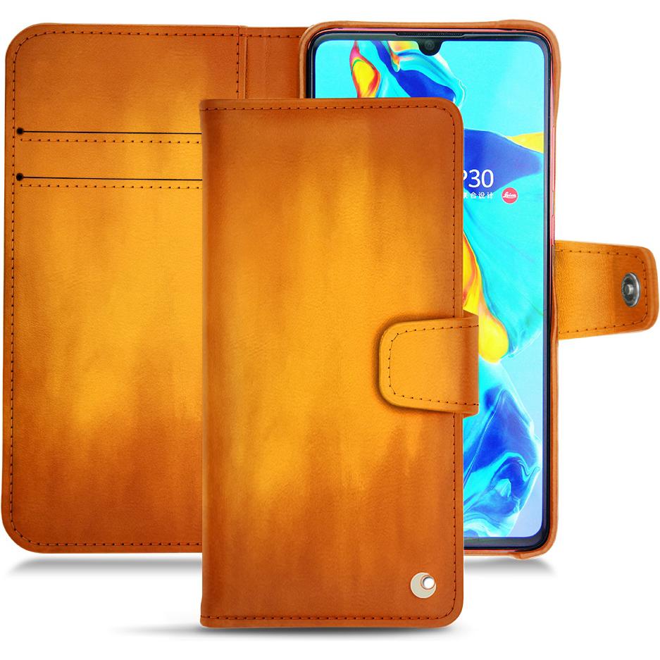 Noreve Lederschutzhülle Wallet (Huawei P30), Smartphone Hülle, Orange