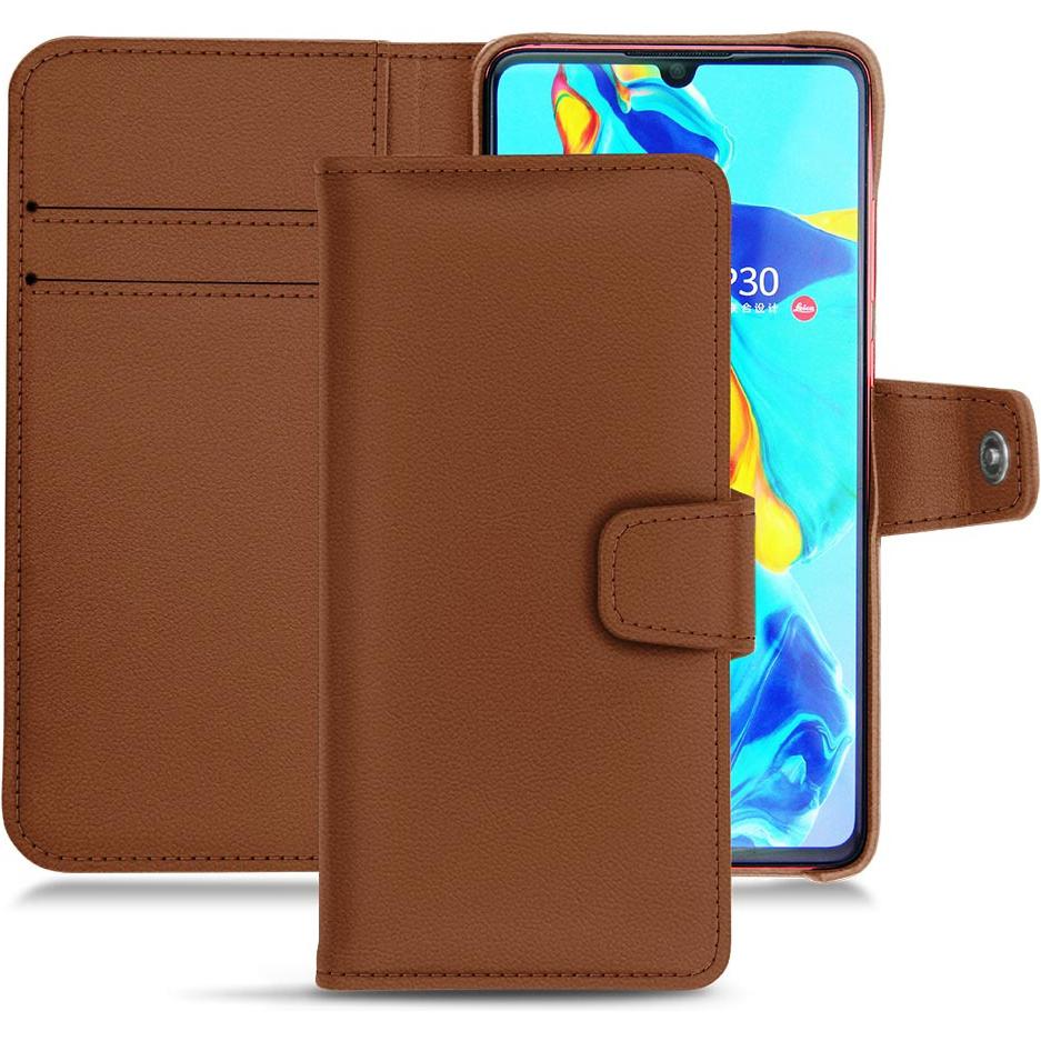 Noreve Lederschutzhülle Wallet (Huawei P30), Smartphone Hülle, Braun