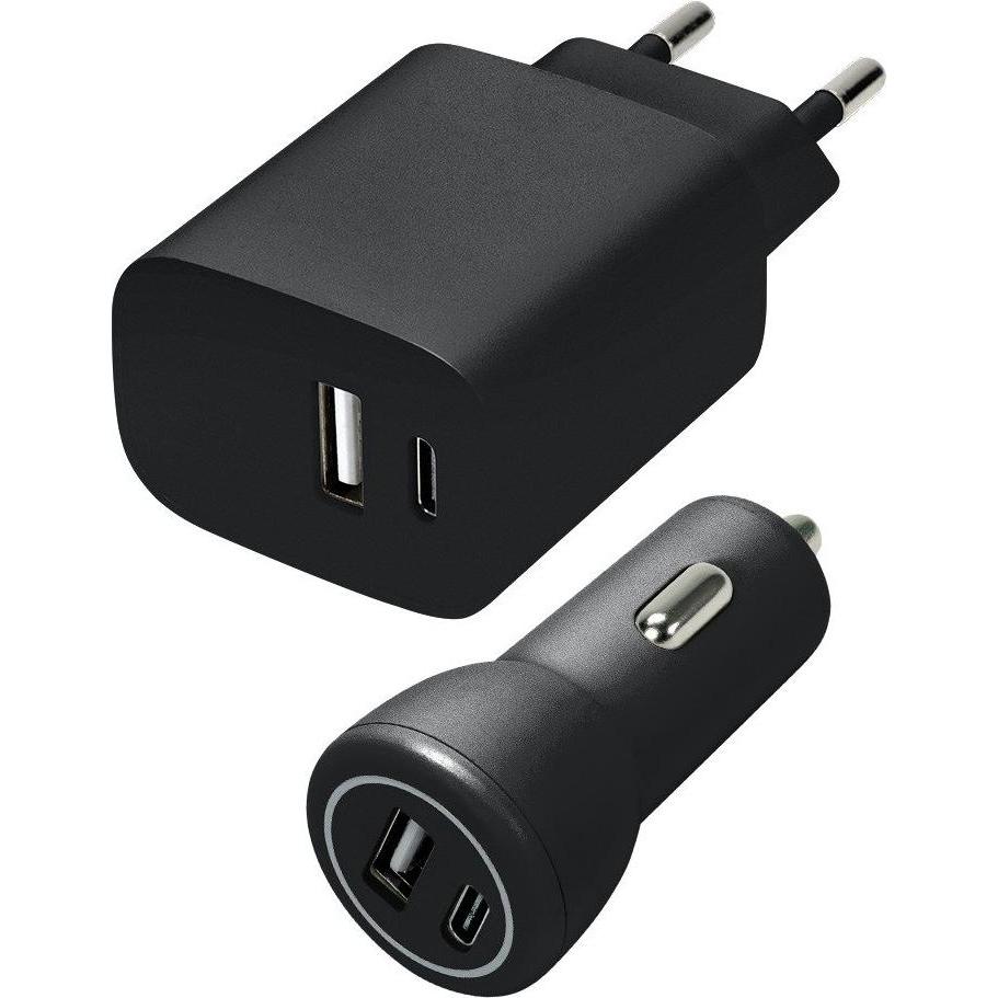 Speedlink Wall & Car Charger Set USB-A & USB-C 15W, black (15 W), USB Ladegerät, Schwarz