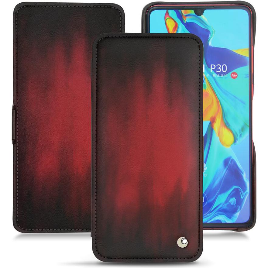 Thumbnail - Noreve Lederschutzhülle horizontal (Huawei P30), Smartphone Hülle, Rot