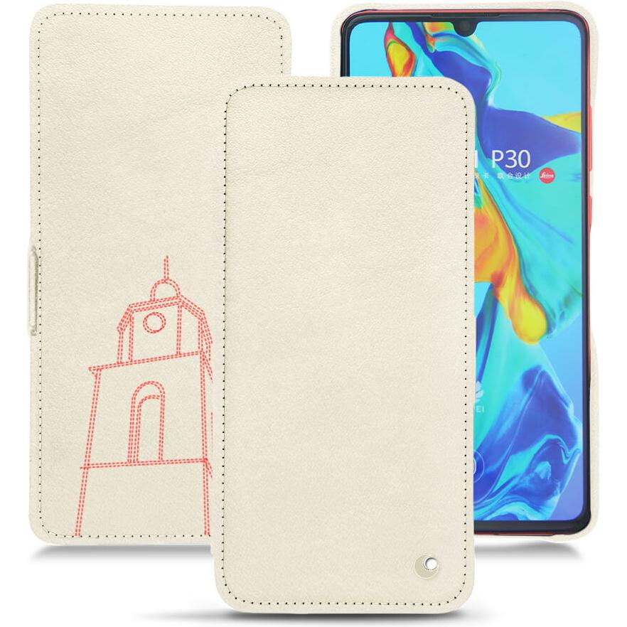 Thumbnail - Noreve Lederschutzhülle horizontal (Huawei P30), Smartphone Hülle, Weiss