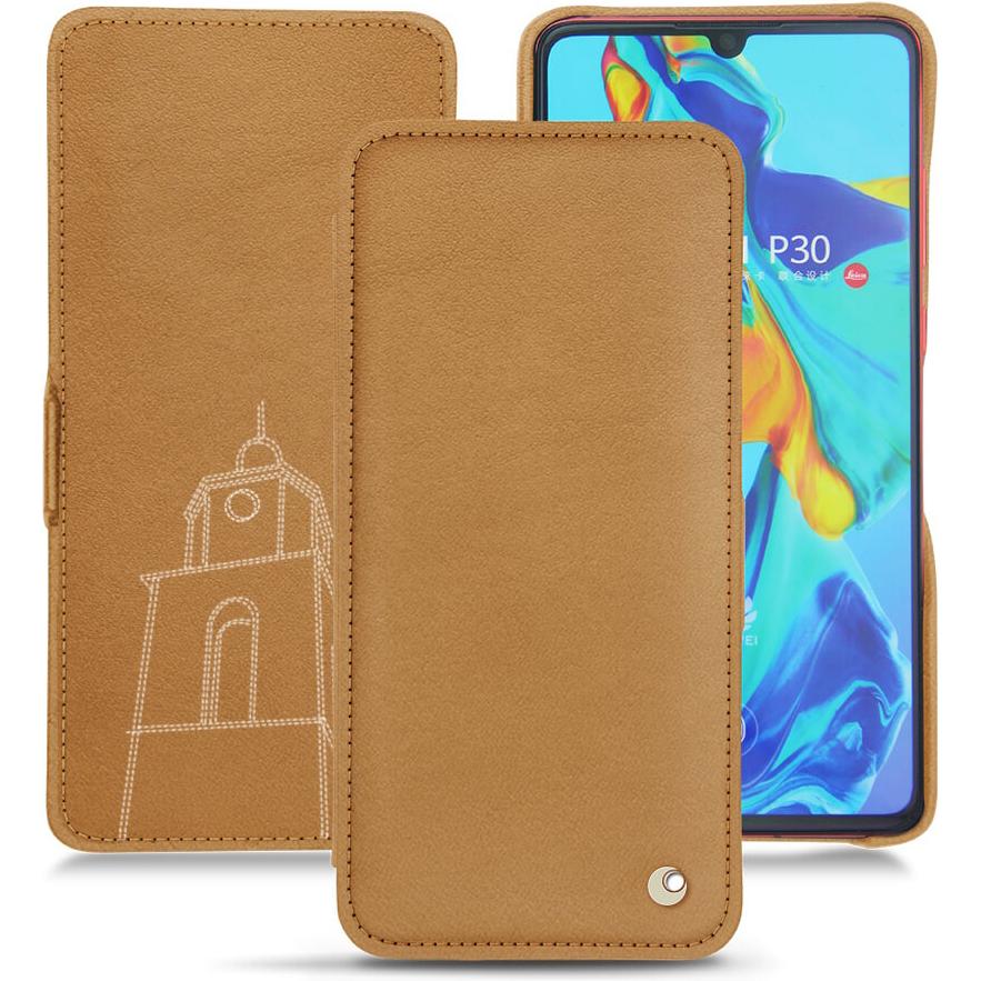 Noreve Lederschutzhülle horizontal (Huawei P30), Smartphone Hülle, Braun