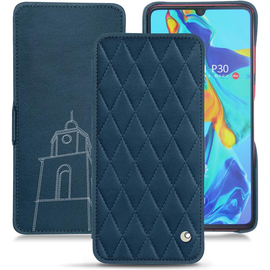 Noreve Lederschutzhülle horizontal (Huawei P30), Smartphone Hülle, Blau