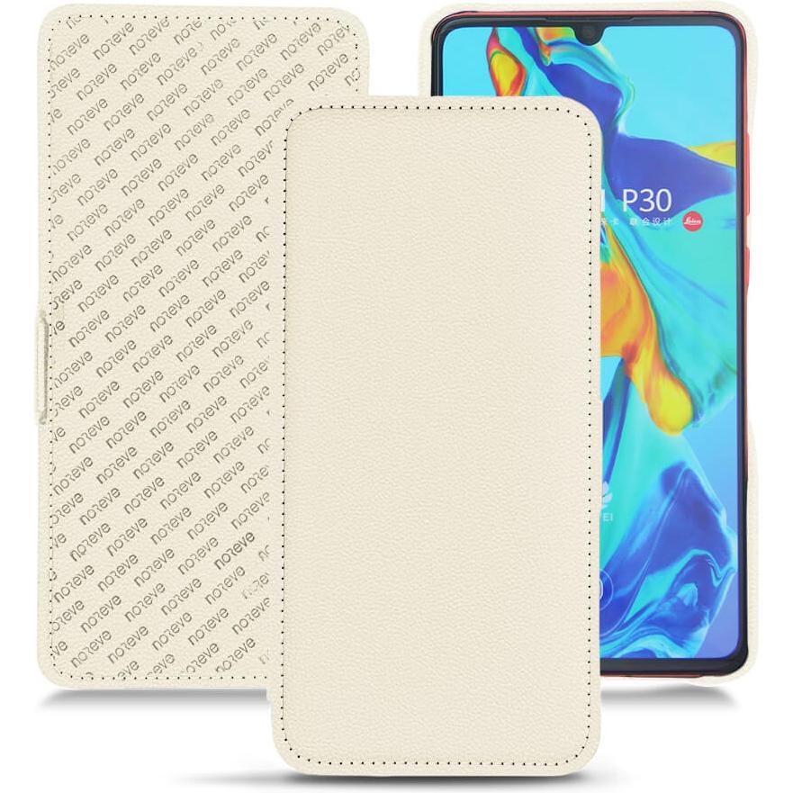 Noreve Lederschutzhülle horizontal (Huawei P30), Smartphone Hülle, Weiss