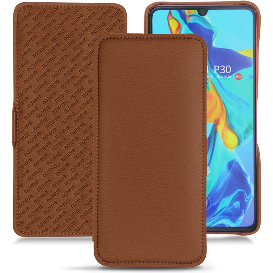 Noreve Lederschutzhülle horizontal (Huawei P30), Smartphone Hülle, Braun