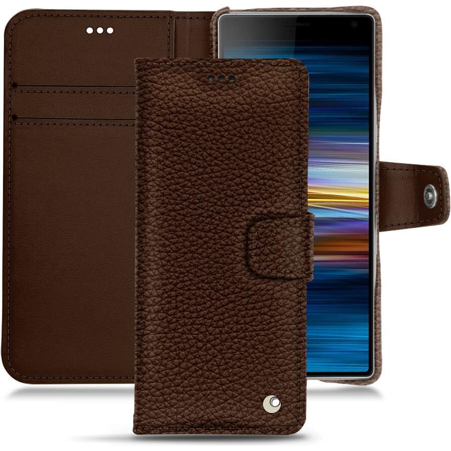 Noreve Lederschutzhülle Wallet (Sony Xperia 10 Plus), Smartphone Hülle, Braun