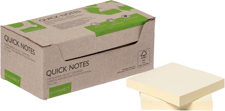 Actual product image Q-Connect Sticky notes Quick Notes Recycling Tower, yellow (76 x 76 mm)