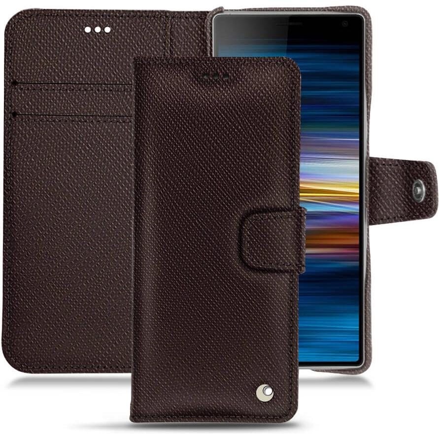 Noreve Lederschutzhülle Wallet (Sony Xperia 10), Smartphone Hülle, Braun