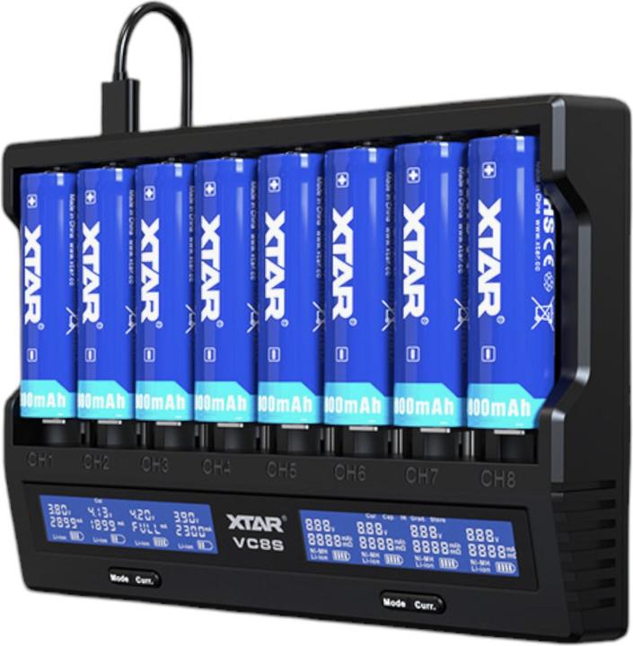Xtar VC8S 8-Fach Li-ion/Ni-MH Ladegerät (C, A, D, AA, AAAA, AAA, Ladegerät ohne Akku)