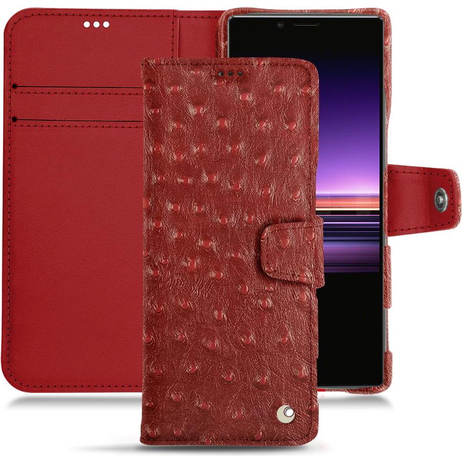 Noreve Lederschutzhülle Wallet (Sony Xperia 1), Smartphone Hülle, Rot