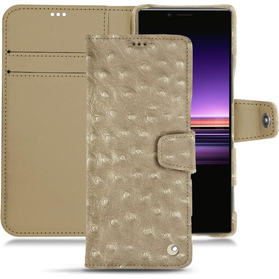 Noreve Lederschutzhülle Wallet (Sony Xperia 1), Smartphone Hülle, Beige