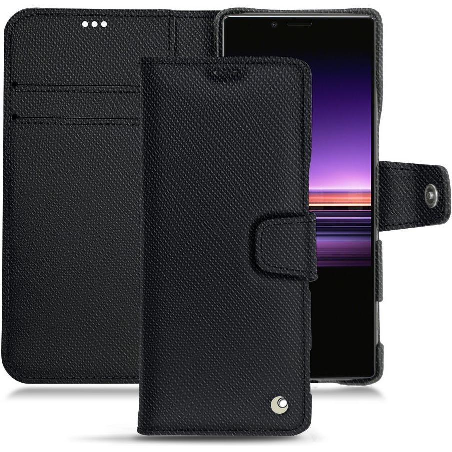 Noreve Lederschutzhülle Wallet (Sony Xperia 1), Smartphone Hülle, Schwarz