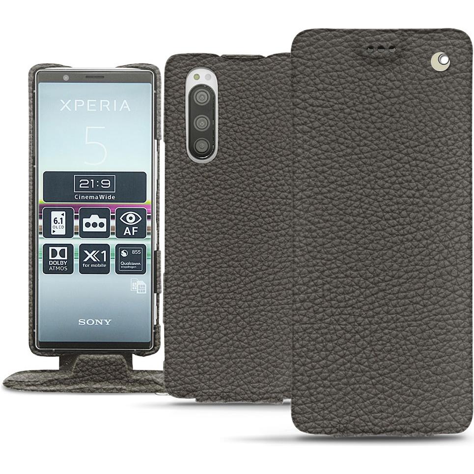 Noreve Lederschutzhülle vertikal (Sony Xperia 5), Smartphone Hülle, Grau