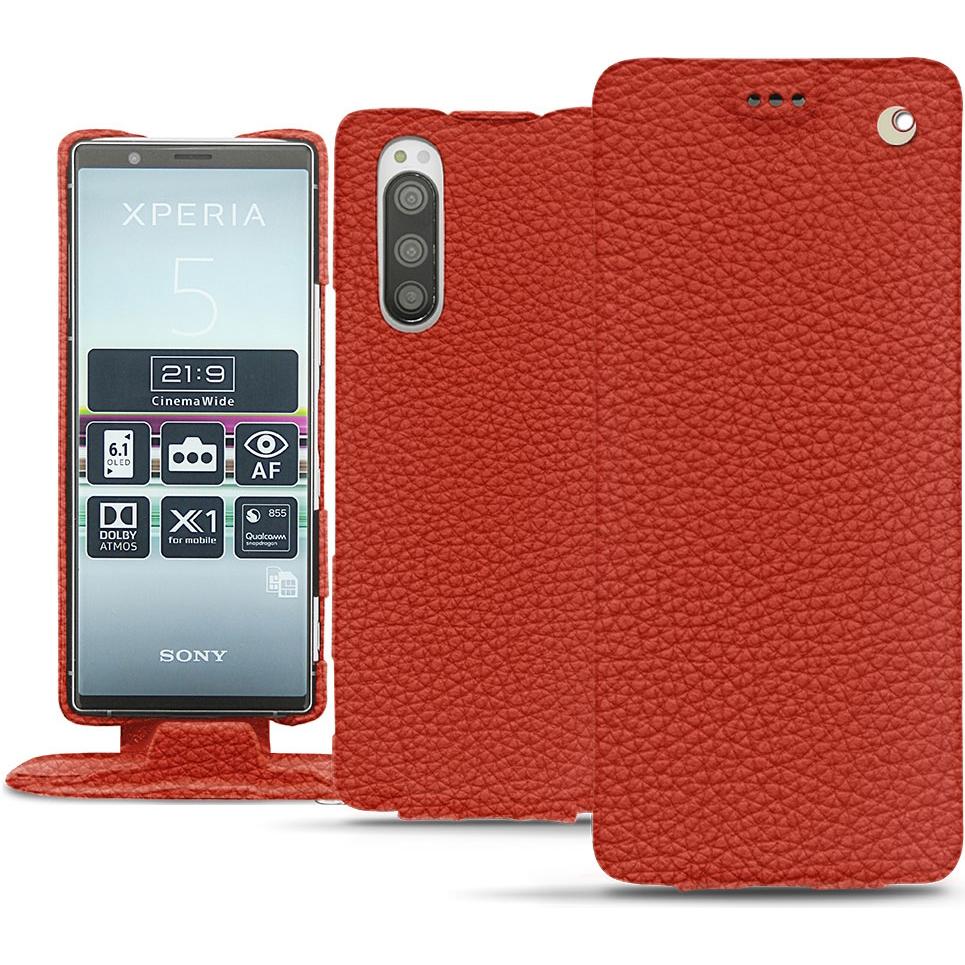 Noreve Lederschutzhülle vertikal (Sony Xperia 5), Smartphone Hülle, Orange