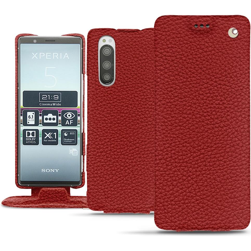 Noreve Lederschutzhülle vertikal (Sony Xperia 5), Smartphone Hülle, Rot