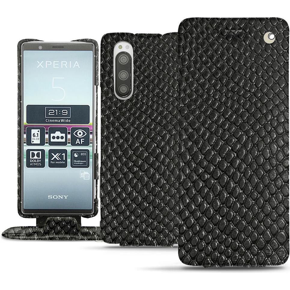 Noreve Lederschutzhülle vertikal (Sony Xperia 5), Smartphone Hülle, Schwarz