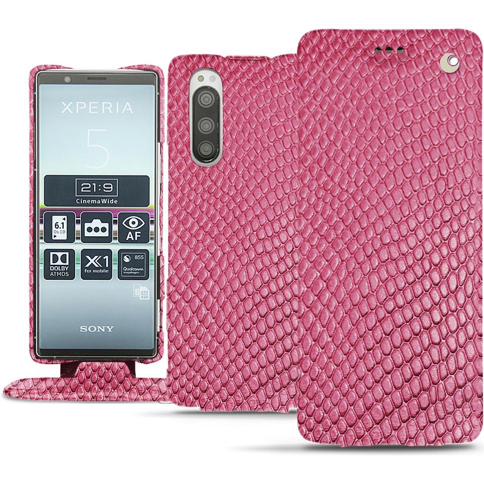 Noreve Lederschutzhülle vertikal (Sony Xperia 5), Smartphone Hülle, Rosa