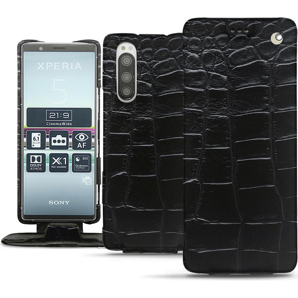 Noreve Lederschutzhülle vertikal (Sony Xperia 5), Smartphone Hülle, Schwarz