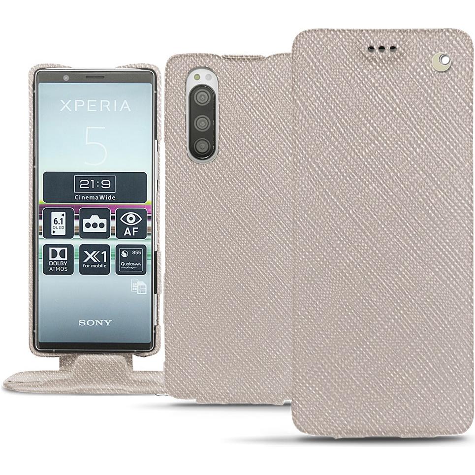 Noreve Lederschutzhülle vertikal (Sony Xperia 5), Smartphone Hülle, Beige