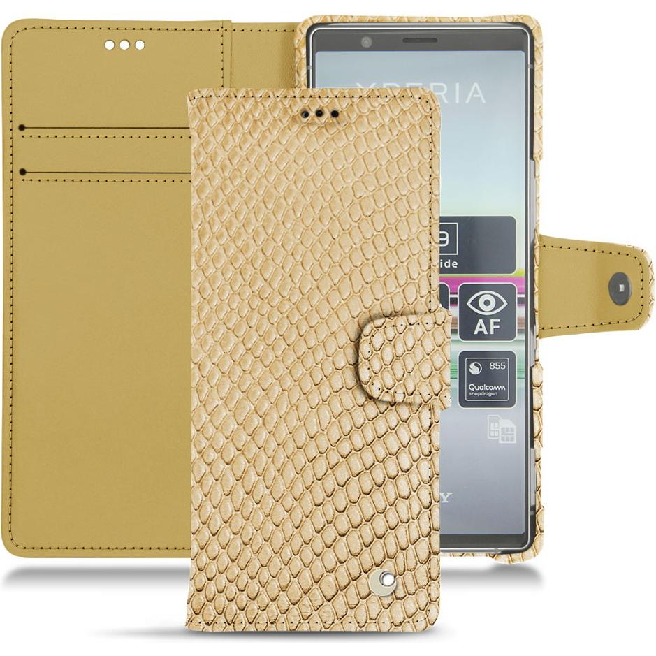 Noreve Lederschutzhülle Wallet (Sony Xperia 5), Smartphone Hülle, Beige