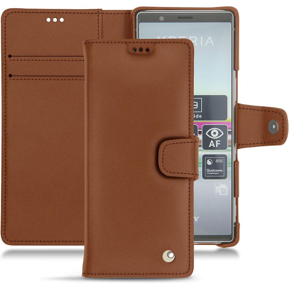 Noreve Lederschutzhülle Wallet (Sony Xperia 5), Smartphone Hülle, Braun