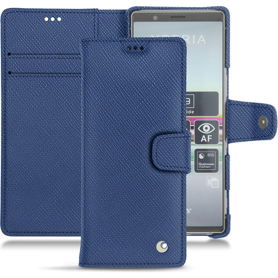 Noreve Lederschutzhülle Wallet (Sony Xperia 5), Smartphone Hülle, Blau