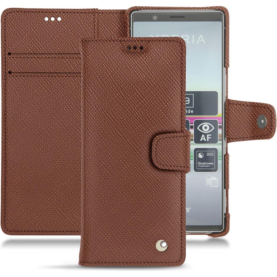 Noreve Lederschutzhülle Wallet (Sony Xperia 5), Smartphone Hülle, Braun