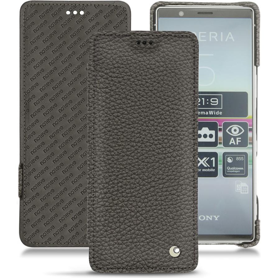 Noreve Lederschutzhülle horizontal (Sony Xperia 5), Smartphone Hülle, Grau