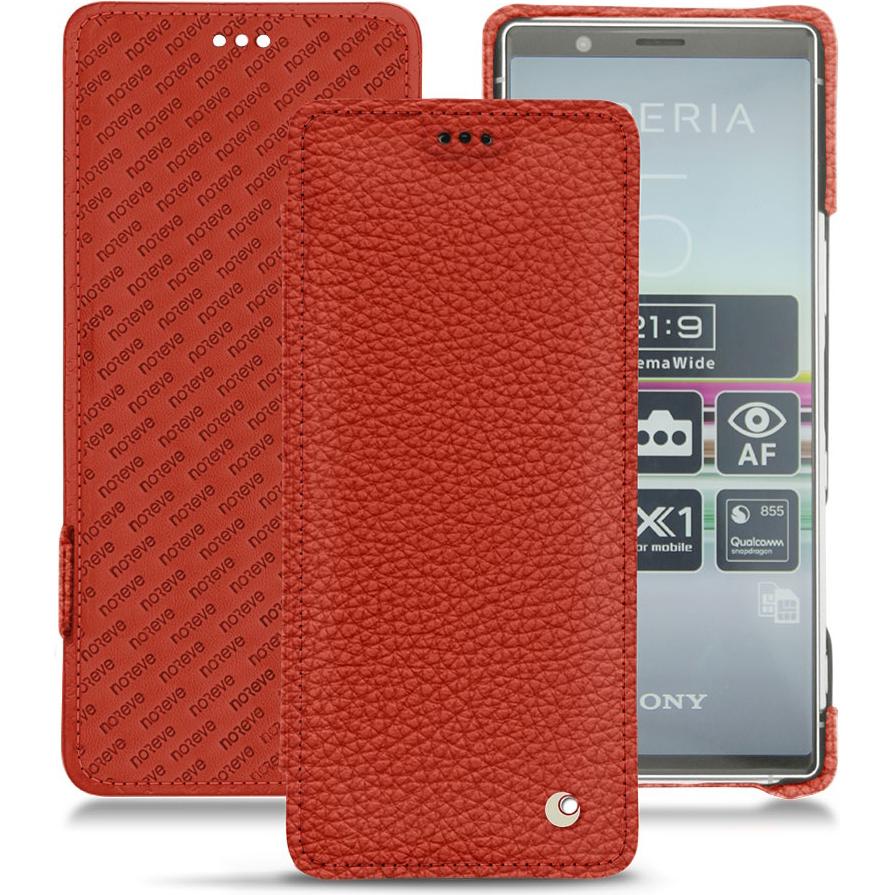 Noreve Lederschutzhülle horizontal (Sony Xperia 5), Smartphone Hülle, Orange