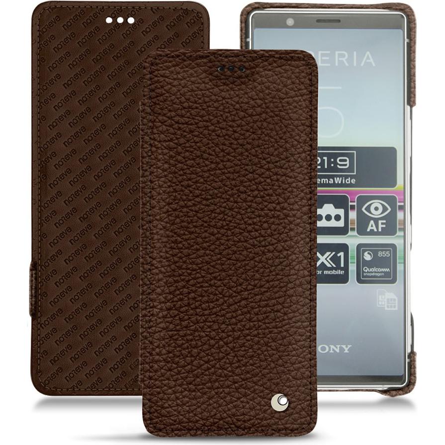 Noreve Lederschutzhülle horizontal (Sony Xperia 5), Smartphone Hülle, Braun