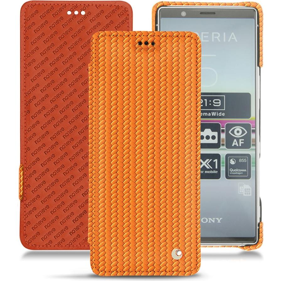Noreve Lederschutzhülle horizontal (Sony Xperia 5), Smartphone Hülle, Orange