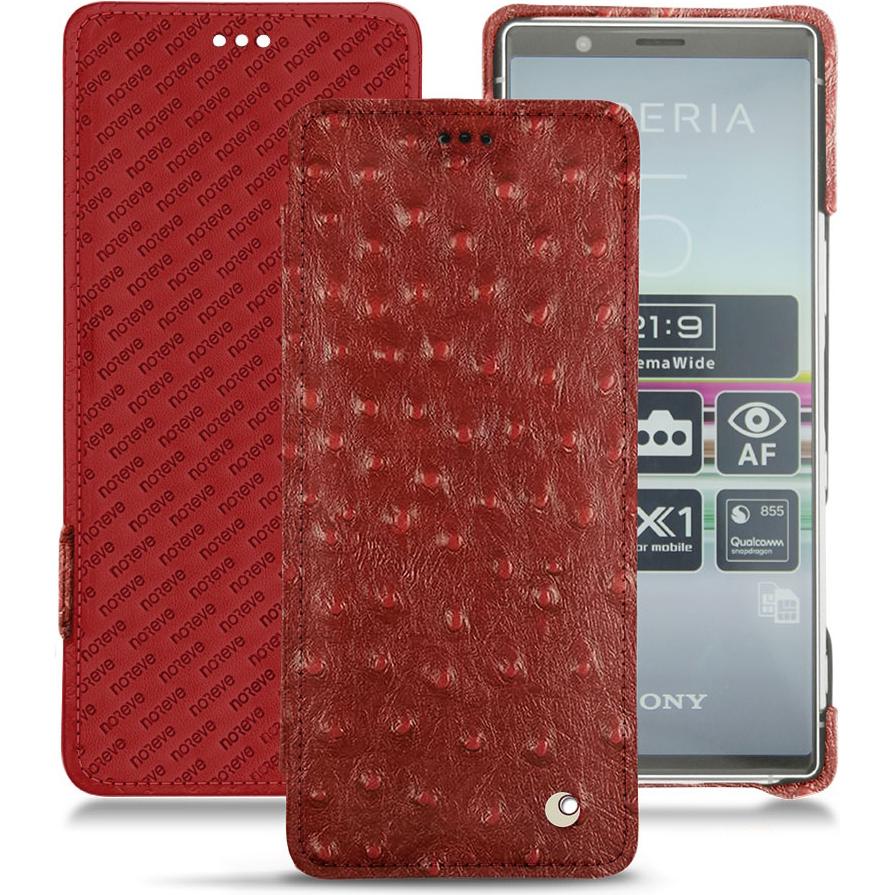 Noreve Lederschutzhülle horizontal (Sony Xperia 5), Smartphone Hülle, Rot