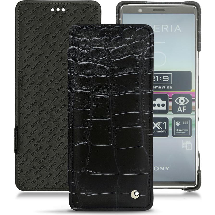 Noreve Lederschutzhülle horizontal (Sony Xperia 5), Smartphone Hülle, Schwarz