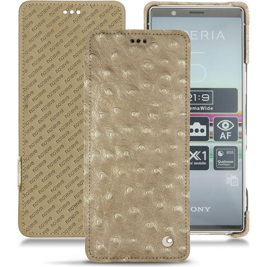 Noreve Lederschutzhülle horizontal (Sony Xperia 5), Smartphone Hülle, Beige