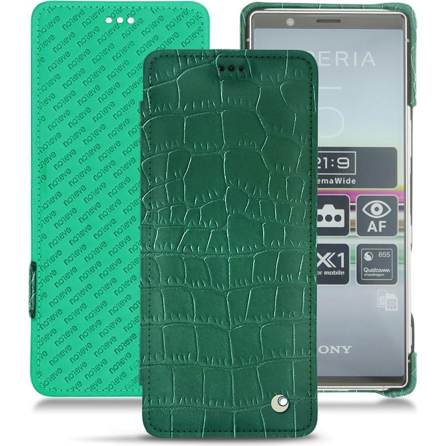 Noreve Lederschutzhülle horizontal (Sony Xperia 5), Smartphone Hülle, Grün