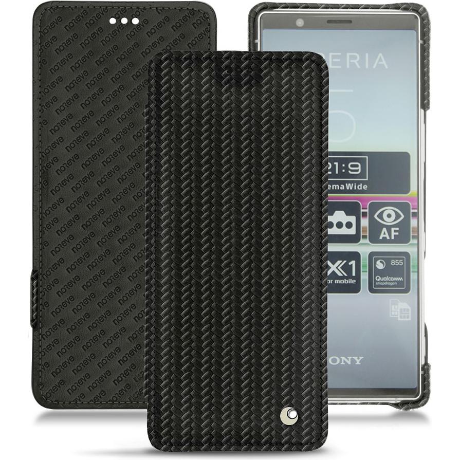 Noreve Lederschutzhülle horizontal (Sony Xperia 5), Smartphone Hülle, Schwarz
