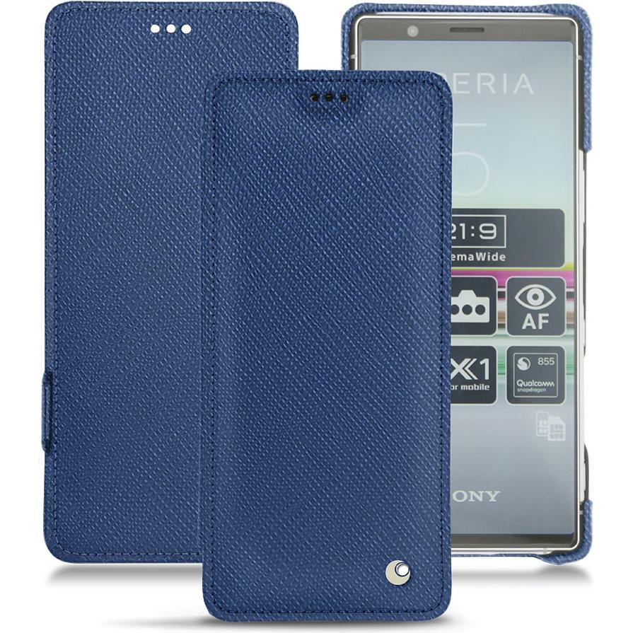 Noreve Lederschutzhülle horizontal (Sony Xperia 5), Smartphone Hülle, Blau