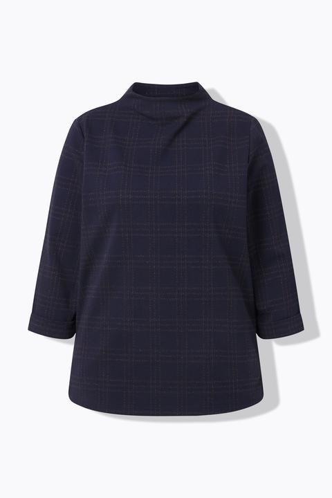 Actual product image Ulla Popken Glitter Check 3/4 Sleeve Sweatshirt (62)