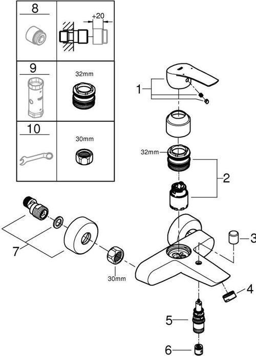 Actual product image Grohe Einhand-Wannenbatterie EUROSMART 1/2" chr