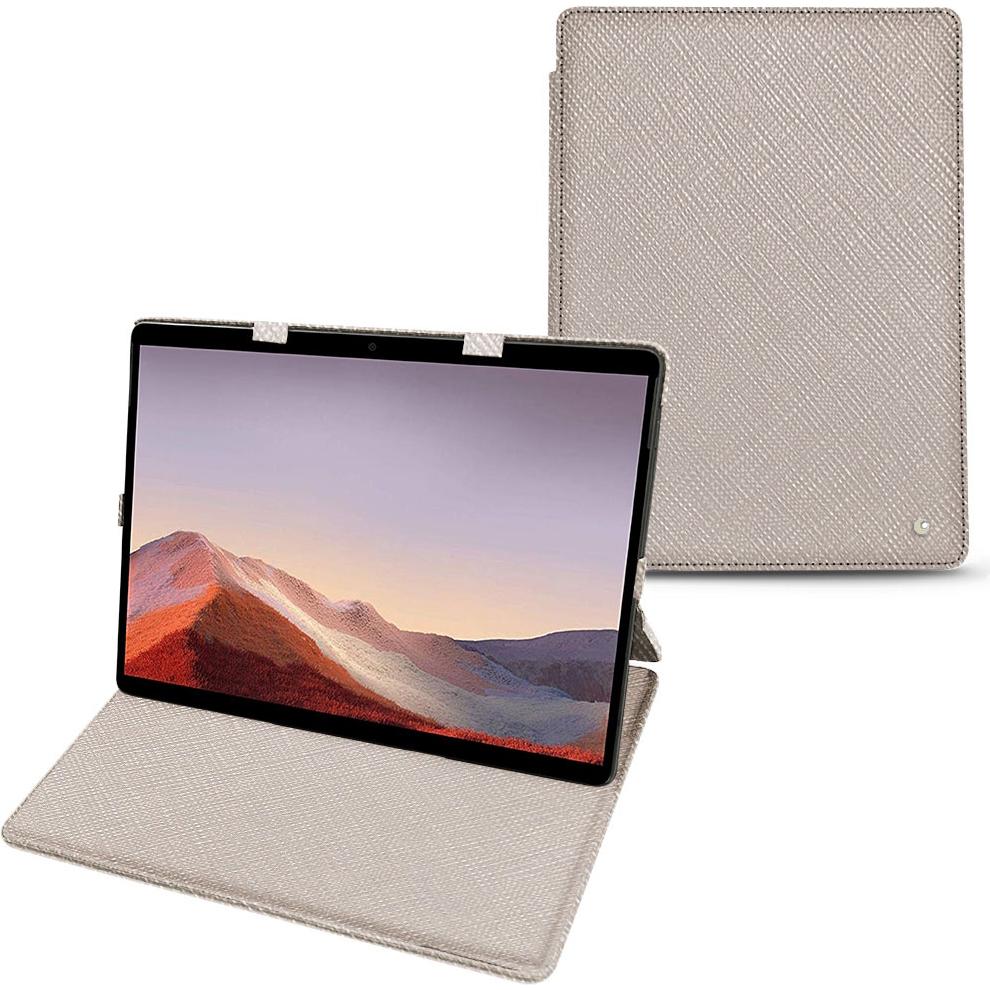 Noreve Lederschutzhülle vertikal (Microsoft Surface Pro X), Tablet Hülle, Beige