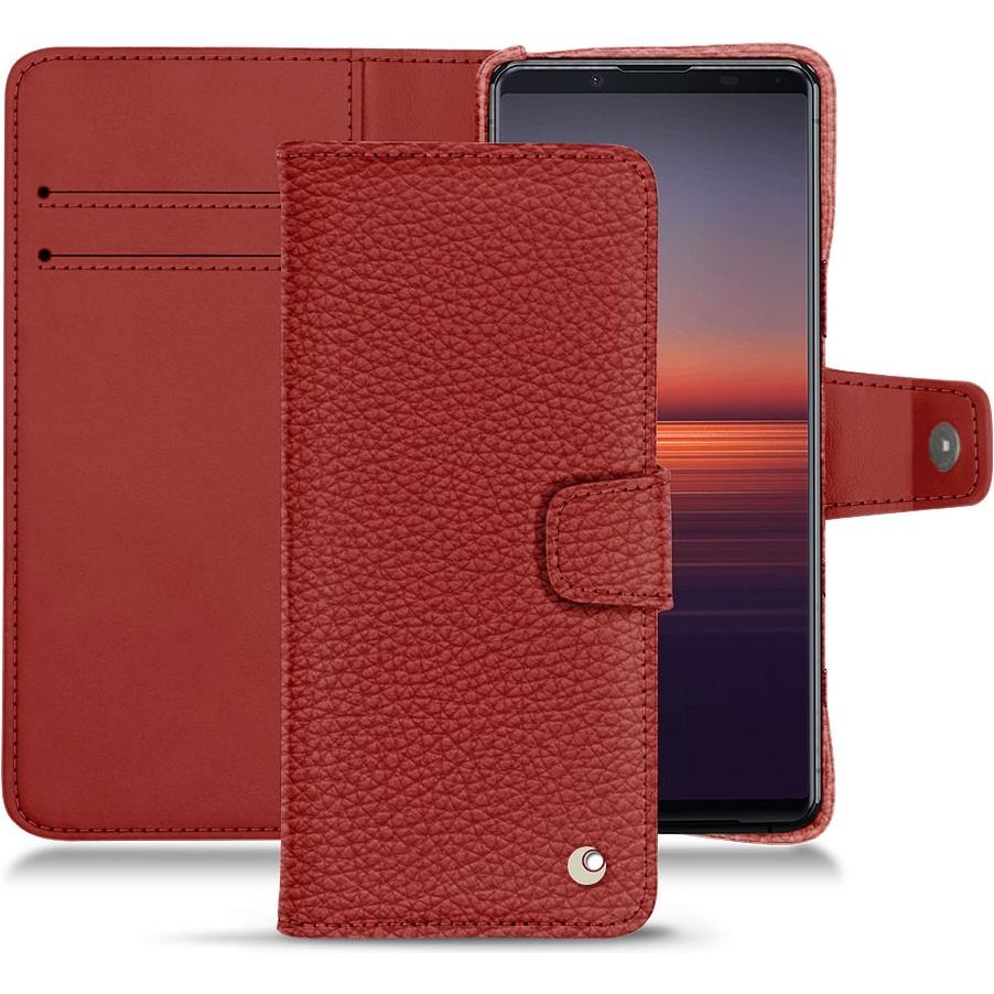 Noreve Lederschutzhülle Wallet (Sony Xperia 5 II), Smartphone Hülle, Rot