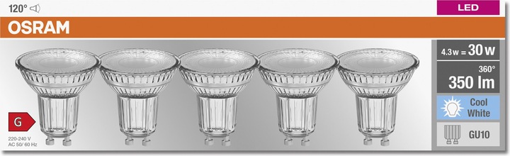 Produktbild Osram Led Base Par16 (GU10, 4.30 W, 350 lm, 5 x, G)