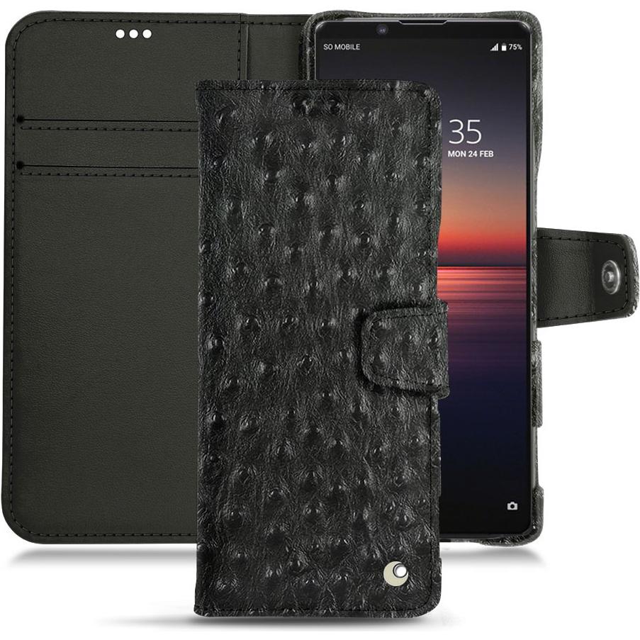 Noreve Lederschutzhülle Wallet (Sony Xperia 1 II), Smartphone Hülle, Schwarz