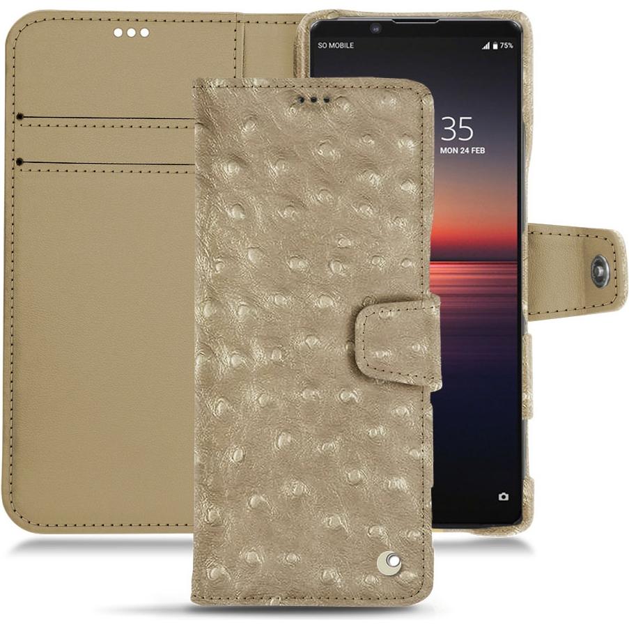Noreve Lederschutzhülle Wallet (Sony Xperia 1 II), Smartphone Hülle, Beige