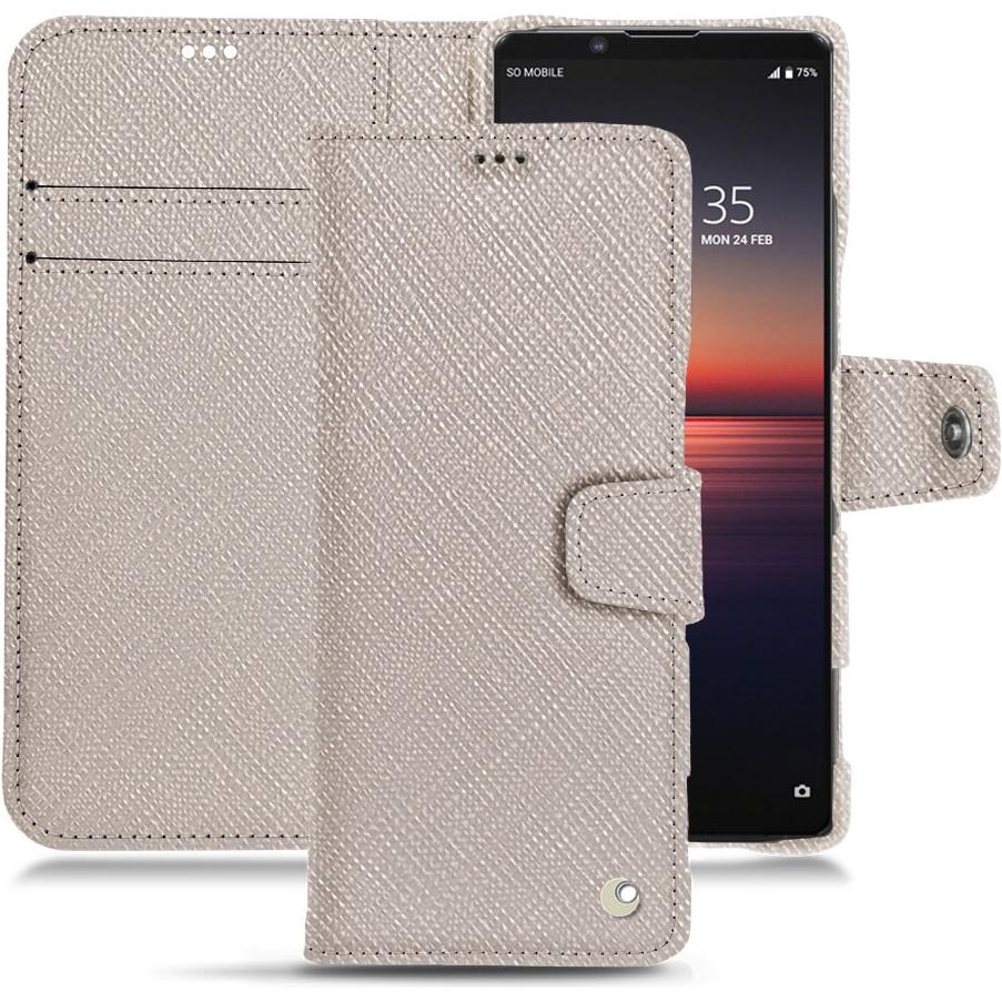 Noreve Lederschutzhülle Wallet (Sony Xperia 1 II), Smartphone Hülle, Beige