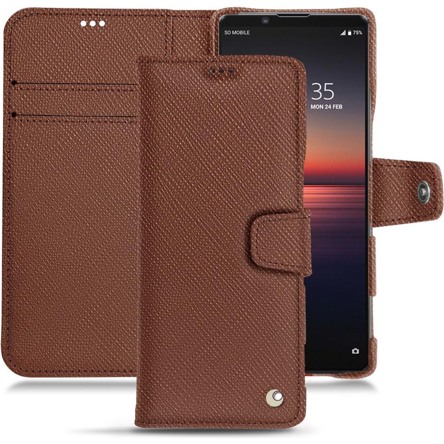 Noreve Lederschutzhülle Wallet (Sony Xperia 1 II), Smartphone Hülle, Braun