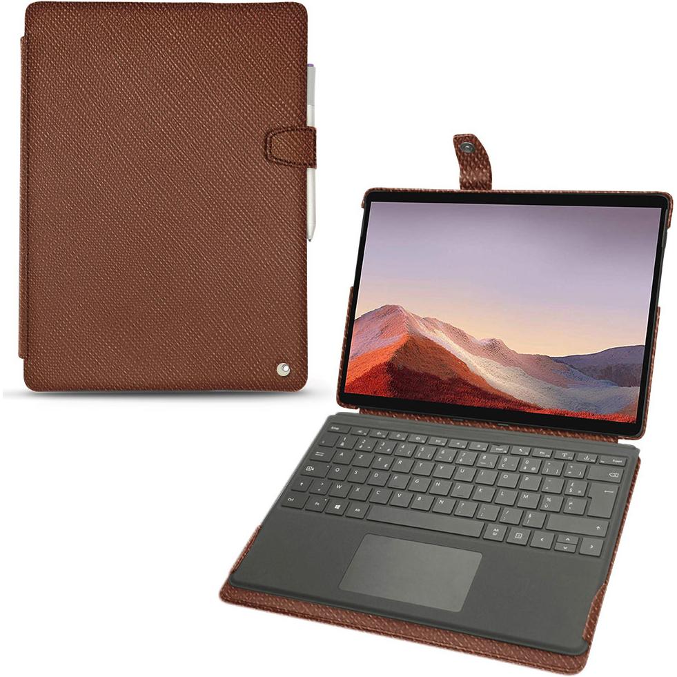 Noreve Lederschutzhülle (Microsoft Surface Pro X), Tablet Hülle, Braun
