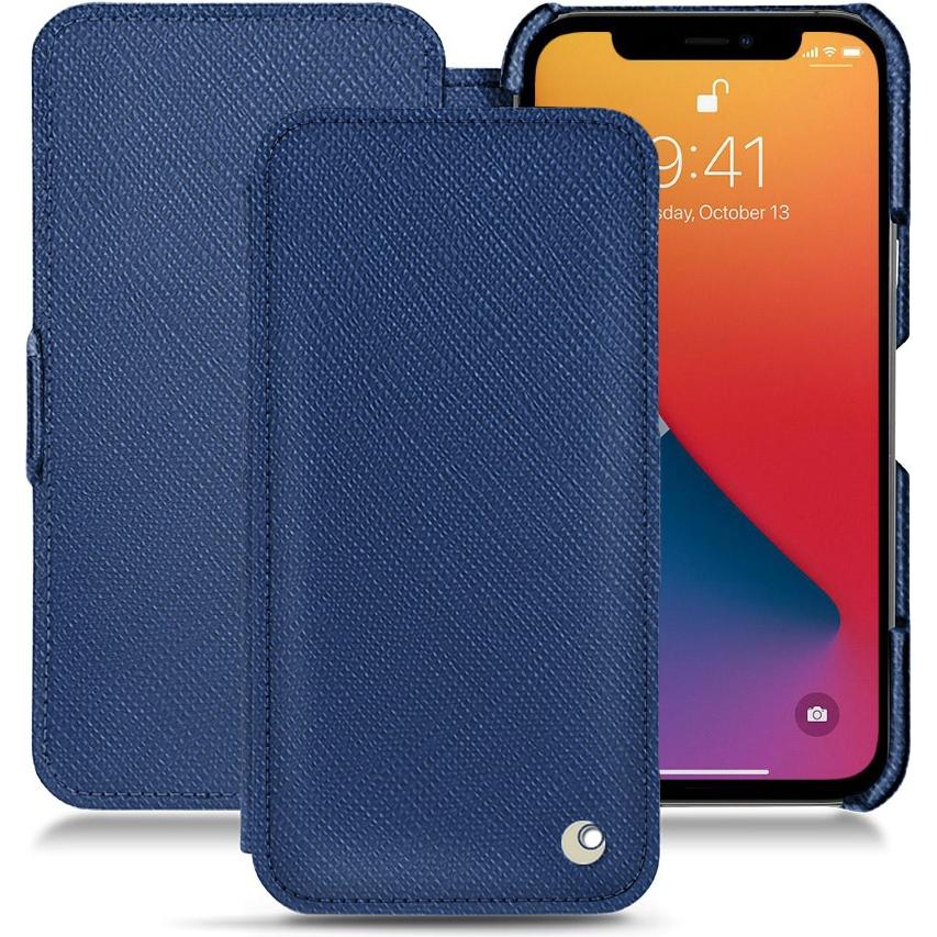 Noreve Lederschutzhülle horizontal (Apple iPhone 13 Pro), Smartphone Hülle, Blau